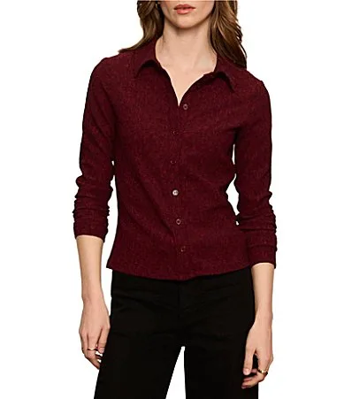 Dreamer Spread Collar Long Sleeve Textured Knit Button Front Shirt by Sanctuary