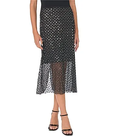 Sequin Mesh A-Line Midi Skirt by CeCe