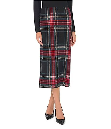 Pull-On Plaid Knit Midi Skirt by Vince Camuto