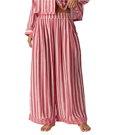 Red Stripe Print One and Done Wide Leg Long Coordinating Pajama Pants by Free People