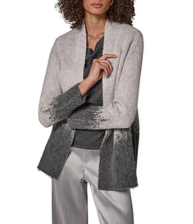 Fuzzy Knit Ombre Open Front Long Sleeve Sweater Cardigan by Donna Karan