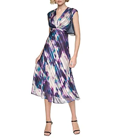 Twist Front A-Line Midi Dress