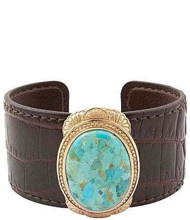 Gilded Oasis Golden and Genuine Turquoise Cuff Bracelet