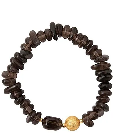Shadow Luxe Golden and Smoky Quartz Beaded Stretch Bracelet by Barse