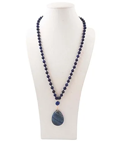 Starlit Golden and Lapis Beaded Long Pendant Necklace by Barse
