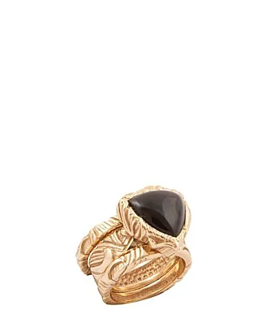 Midnight Luxe Golden and Onyx Three Piece Stacked Statement Ring by Barse