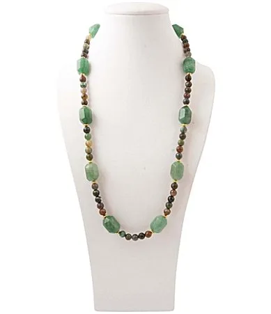 Verdant Glow Golden and Agate Beaded Long Strand Necklace by Barse