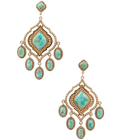 Gilded Oasis Golden and Genuine Turquoise Chandelier Earrings