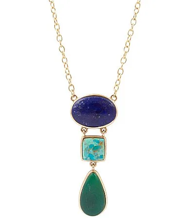 Secret Garden Golden and Genuine Stone Long Pendant Necklace by Barse