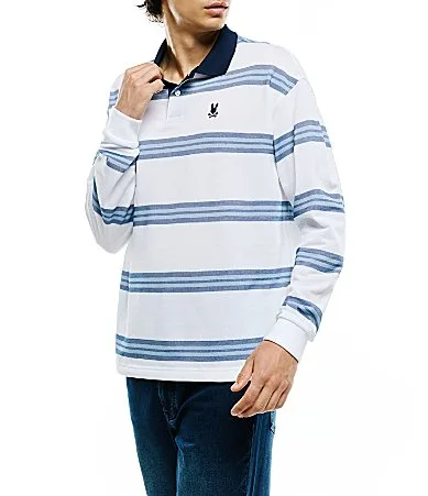 Drew Pique Stripe Long Sleeve Polo Shirt by Psycho Bunny