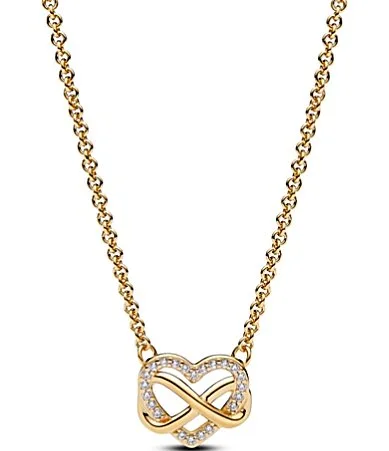 Sparkling Infinity Heart Collier Gold Short Pendant Necklace by Pandora