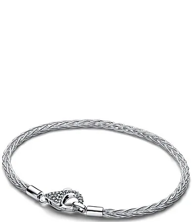 Pave Clasp Foxtail Sterling Silver Charm Bracelet