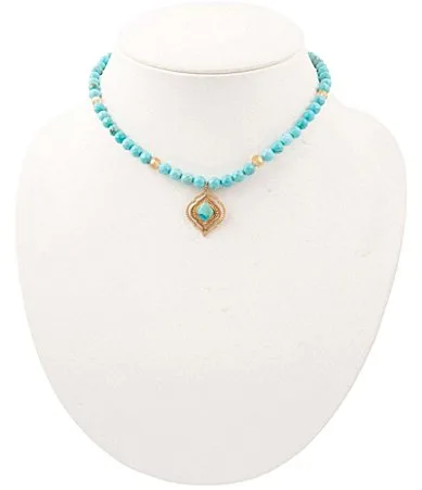 Gilded Oasis Golden and Genuine Stone Short Pendant Necklace by Barse