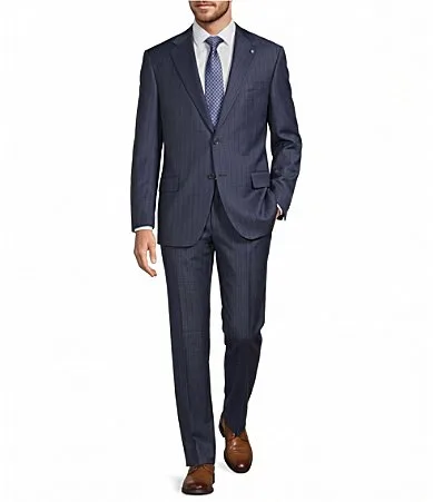 New York Modern Fit Flat Front Striped Wool Blend 2-Piece Suit