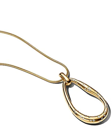 Organically Shaped Stone-Set Statement Gold Long Pendant Necklace by Pandora