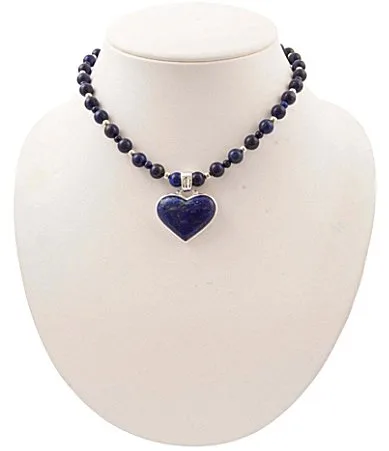 Starlit Heart Silver and Lapis Beaded Short Pendant Necklace by Barse