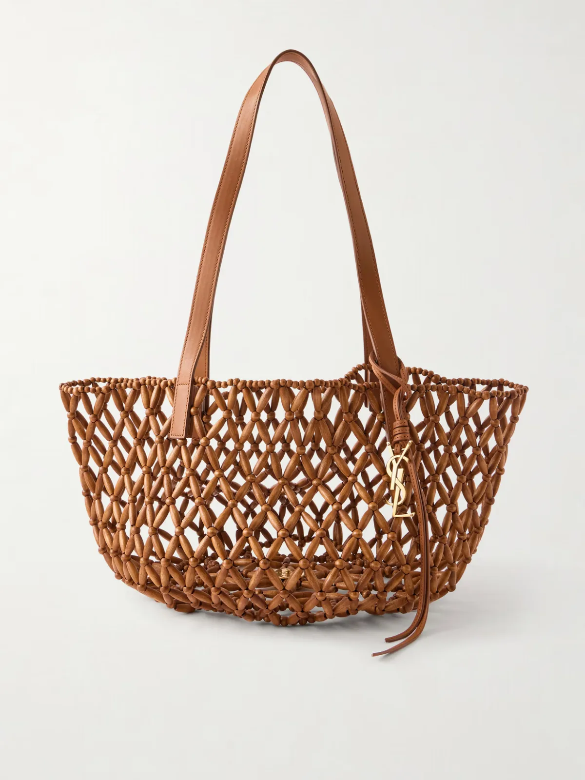 - Panier Leather-trimmed Beaded Wood Tote -