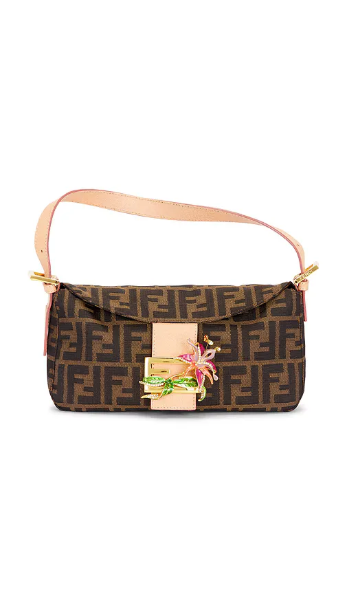 Fendi Vintage Flower Applique Baguette Shoulder Bag