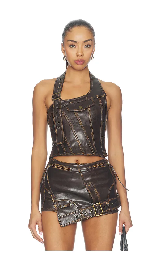 Off-Shoulder Leather Crop Top by Marrknull