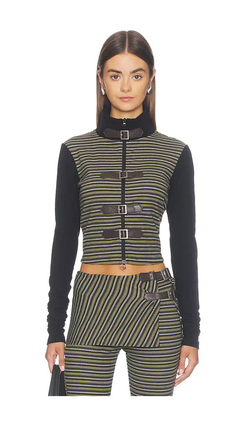 Olive Grove Stripe Fleece Jacket by Zemeta