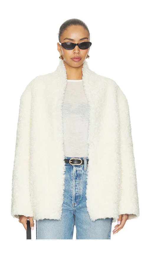 Manuela Shawl-Collar Shearling Jacket by Source Unknown