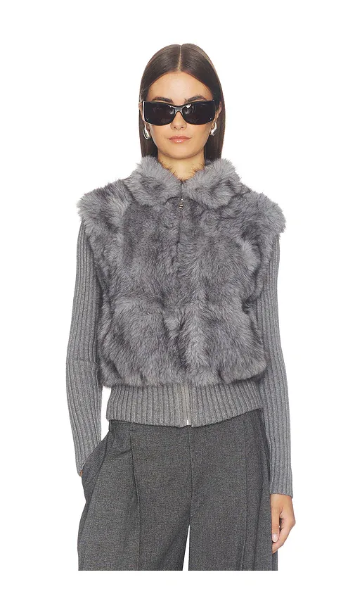 Meti Eco Fur Zip Cardigan by Source Unknown