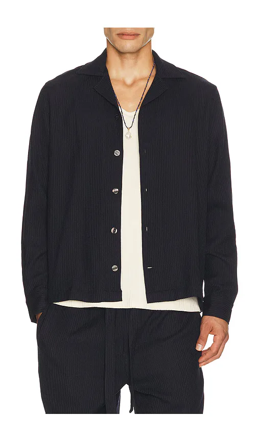 Safra Wool Knitted Camp Collar Long Sleeve Shirt by Frescobol Carioca
