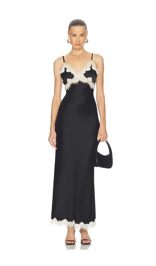 Julietta Hi Slit Lace Trim Maxi Slip Dress by Alice + Olivia