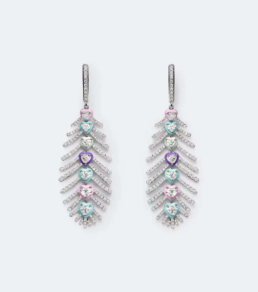 Candy Crush Feather 18kt White Gold Drop Earrings with Diamonds by Kamyen