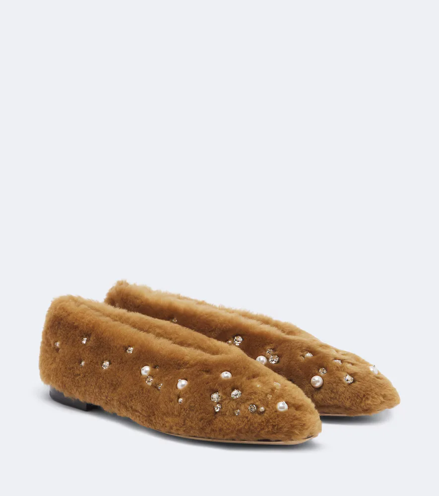 Margot Embellished Shearling Ballet Flats by Jimmy Choo