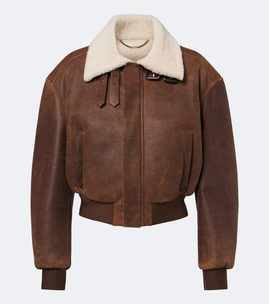 Shearling-Trimmed Leather Blouson Jacket by Gucci