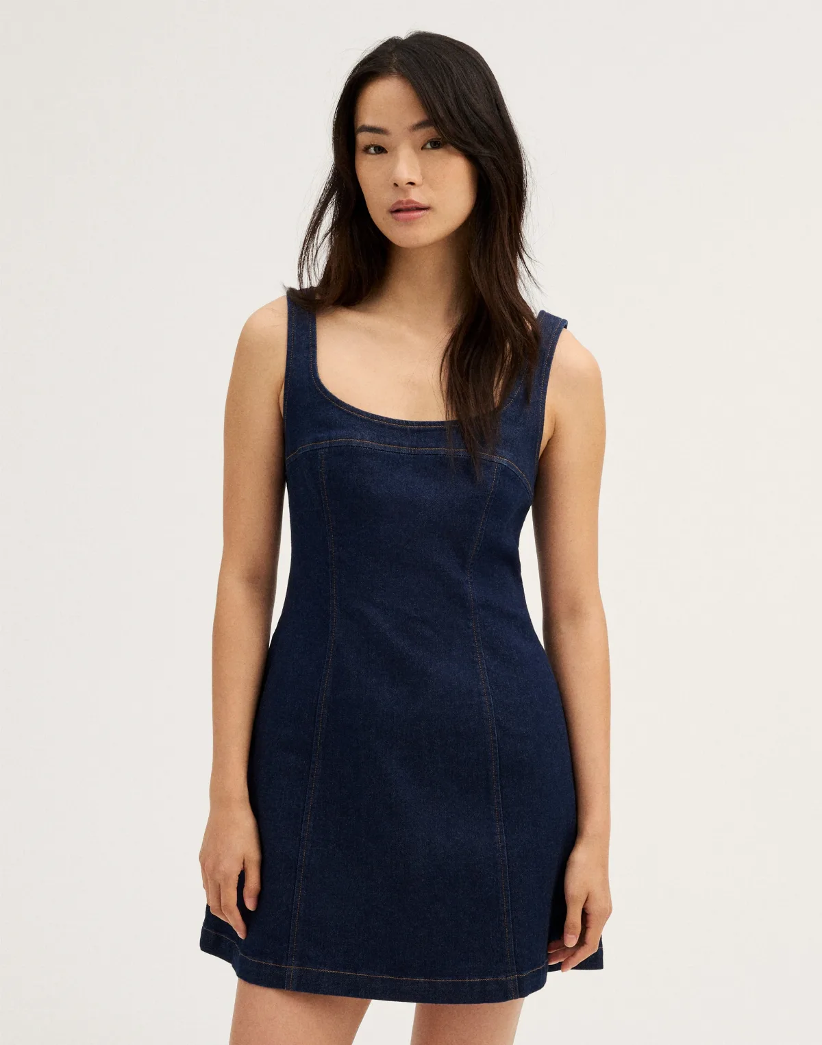 Denim Seamed Squareneck Mini Dress by MW