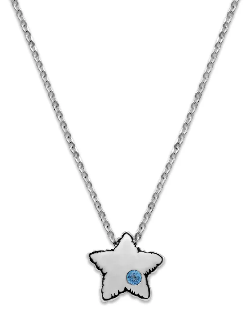 Silver Blue Topaz Puffy Star Necklace