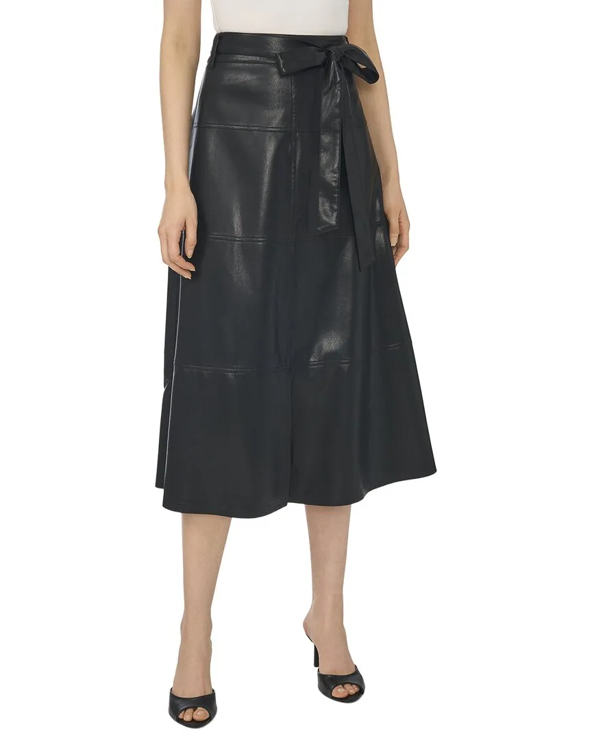Faux Leather Tie Waist Midi Skirt