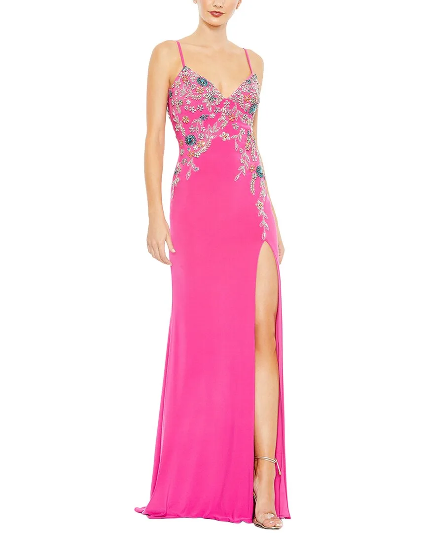 Mac Duggal Multi Color Beaded Floral Cami Gown by M.A.C.