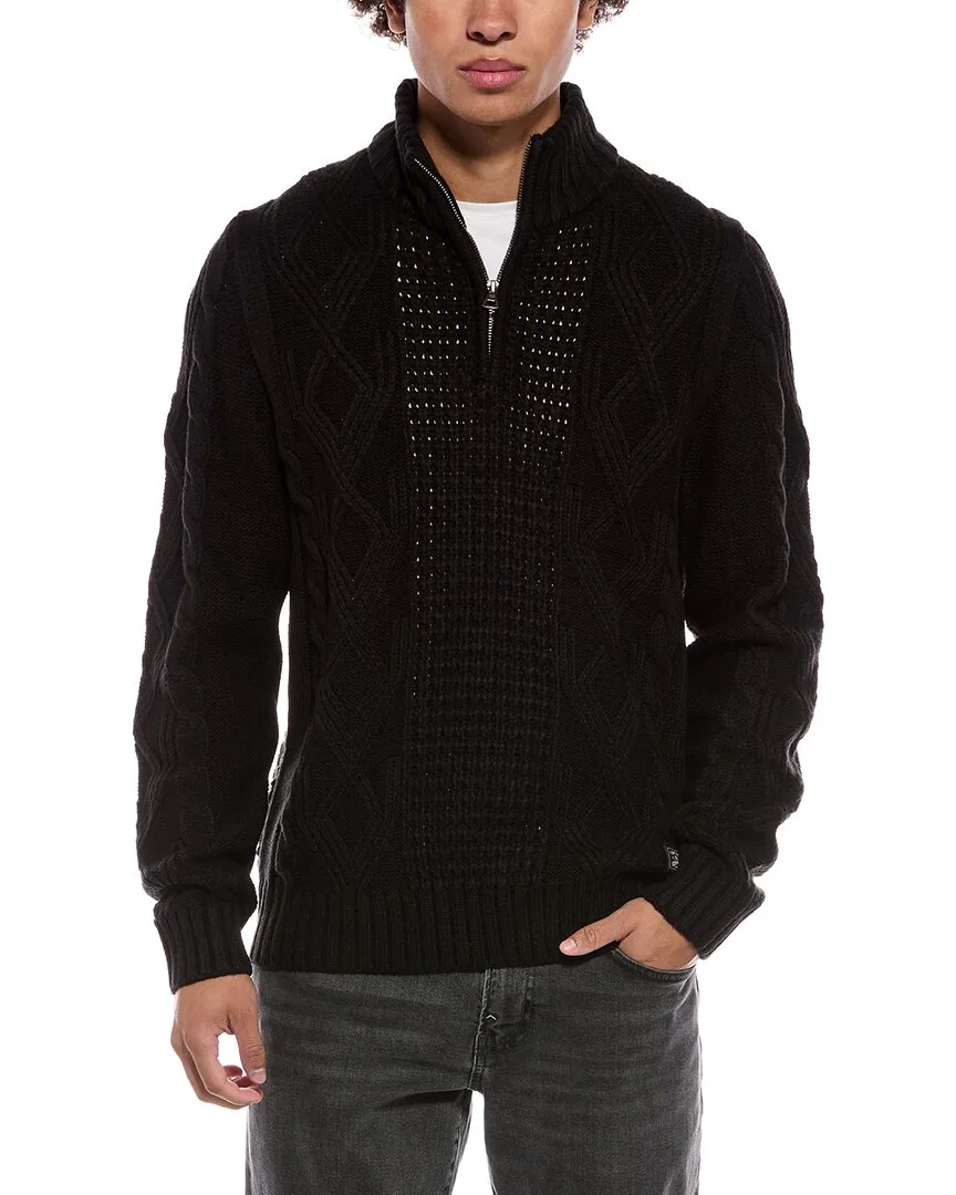 Chunky Cable Knit Quarter Zip Mock Neck Sweater by Weatherproof Vintage