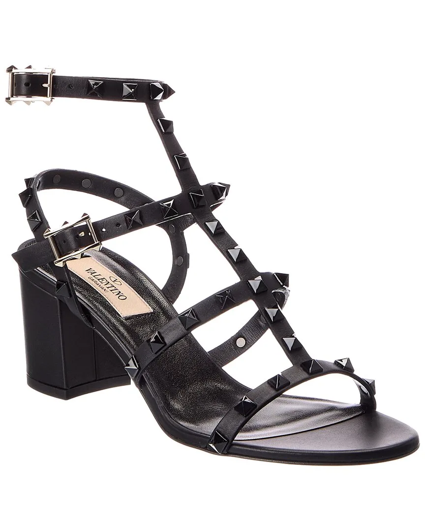 Rockstud Caged 65 Leather Ankle Strap Sandal by Valentino