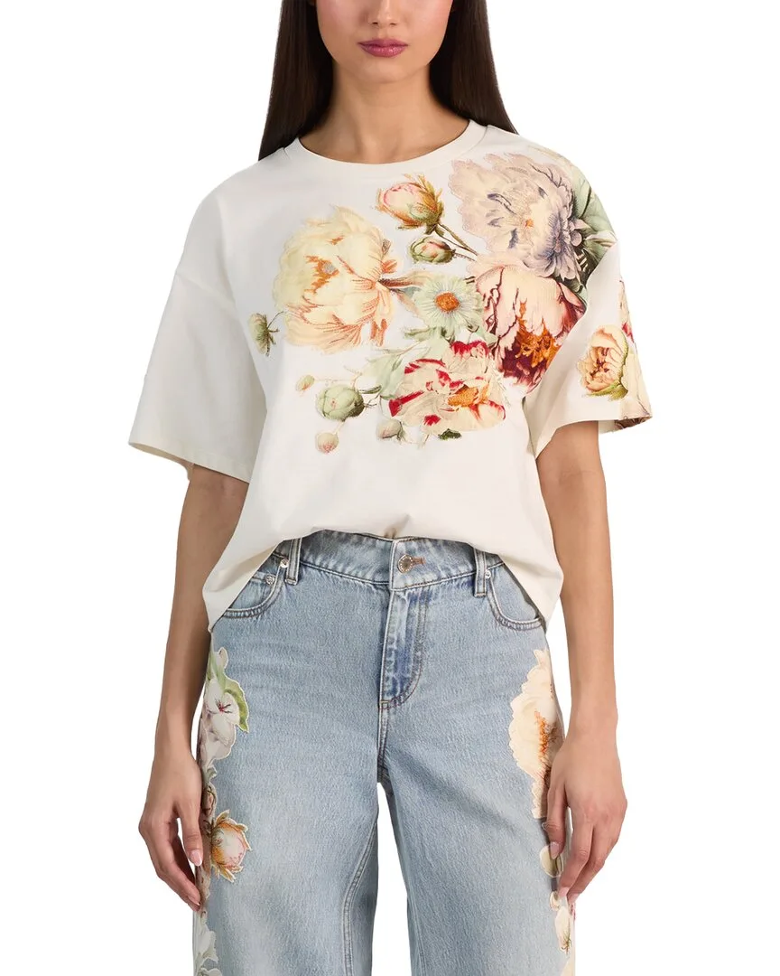 Evan Applique Oversized Cropped T-Shirt by Alice + Olivia