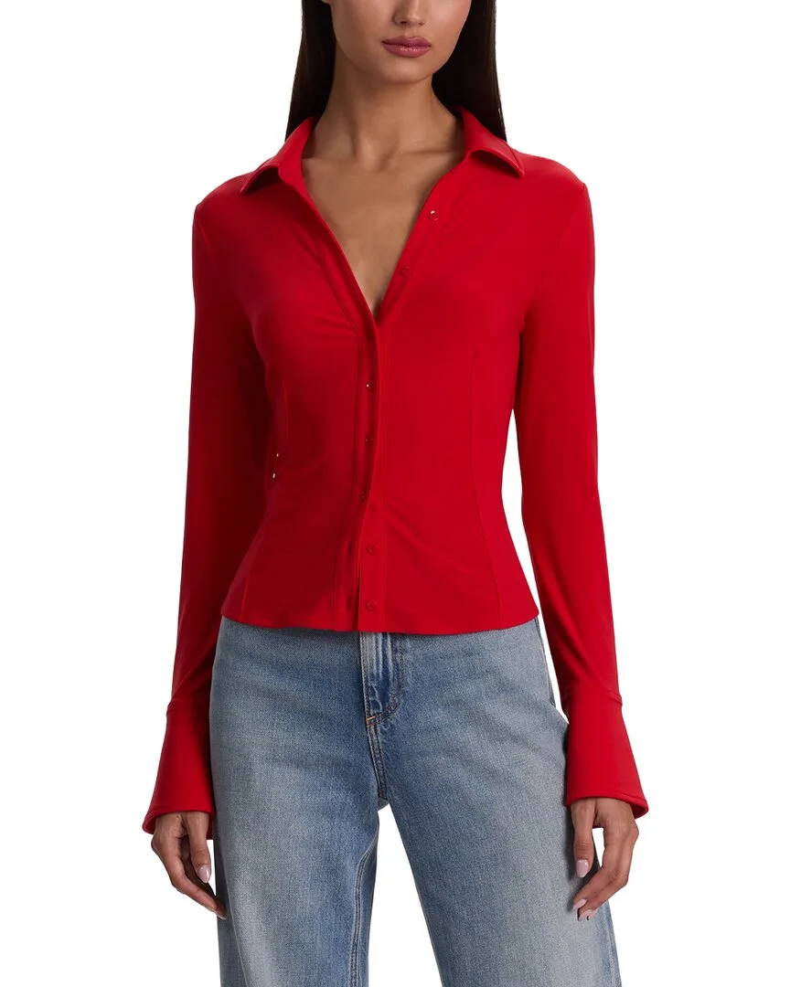 Freya Fitted Nipped Waist Button-Down Top by Alice + Olivia