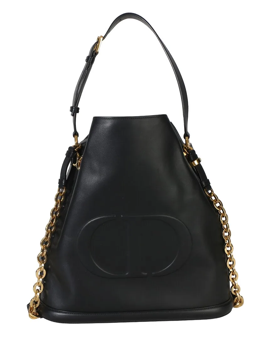 Black Calfskin Cd Embossed Large Cest Chain Bucket Bag (authentic Pre-Loved) by Dior