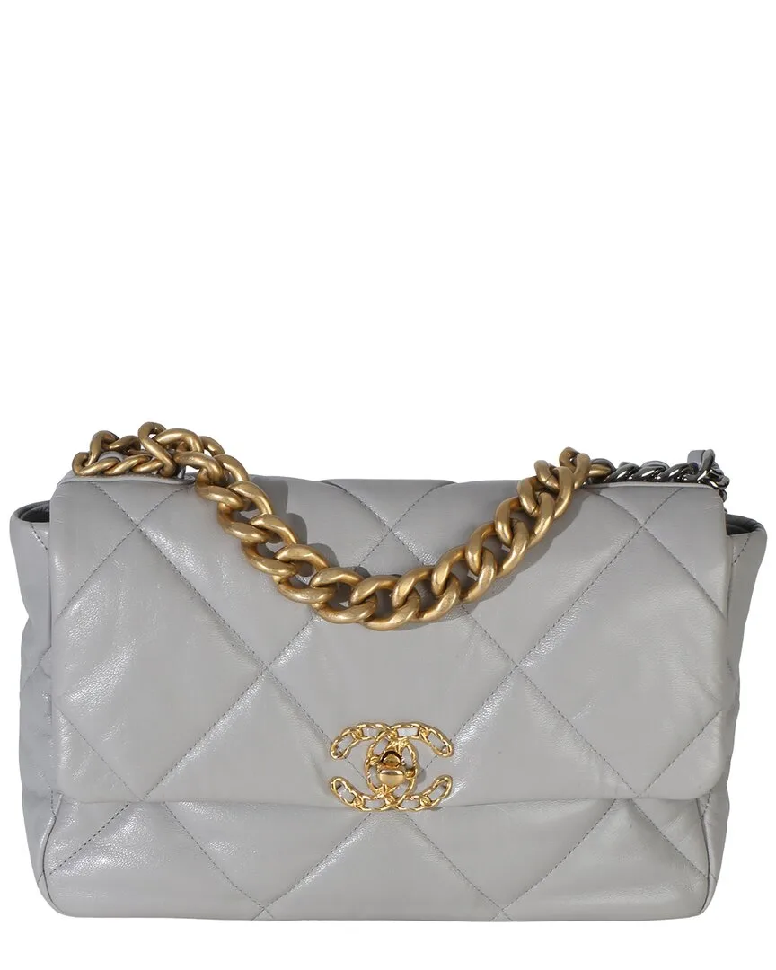Grey Quilted Lambskin Large 19 Flap Bag (authentic Pre-Loved)