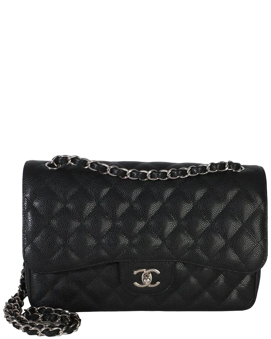 Black Quilted Caviar Jumbo Double Flap Handbag (authentic Pre-Loved) by CHANEL