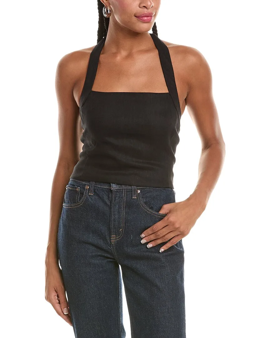Fiona Halter Linen-Blend Cropped Top