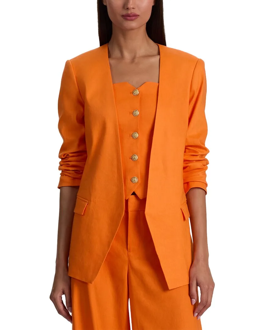 Corbin Collarless Angled Linen-Blend Blazer by Alice + Olivia