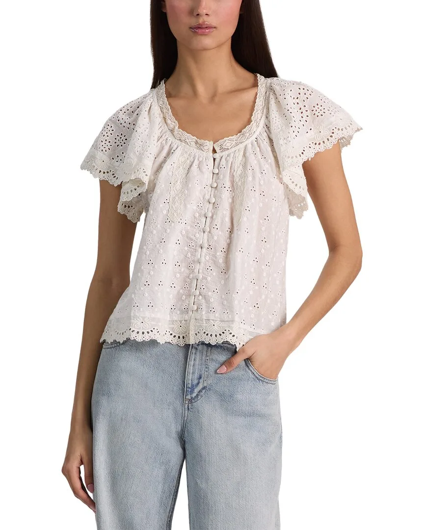 Odette Embroidered Flutter Sleeve Top
