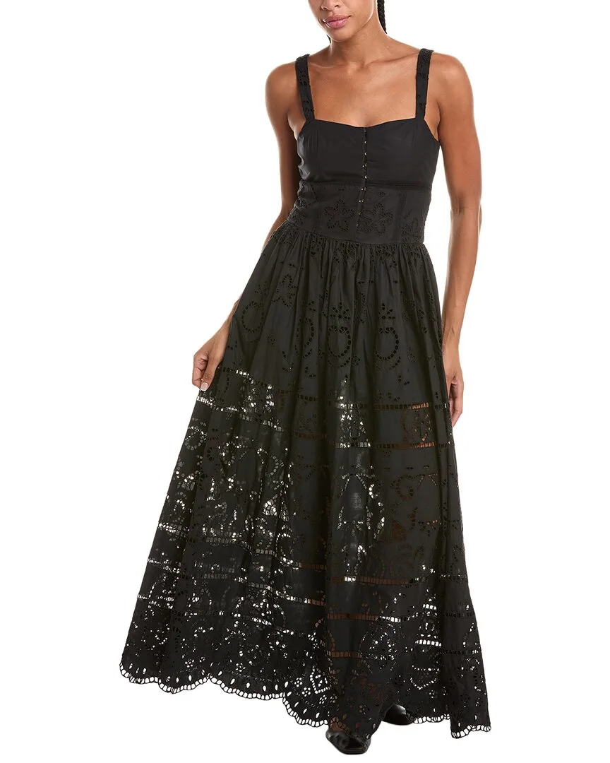 Anya Embroidered Soft Sweetheart Midi Dress by Alice + Olivia