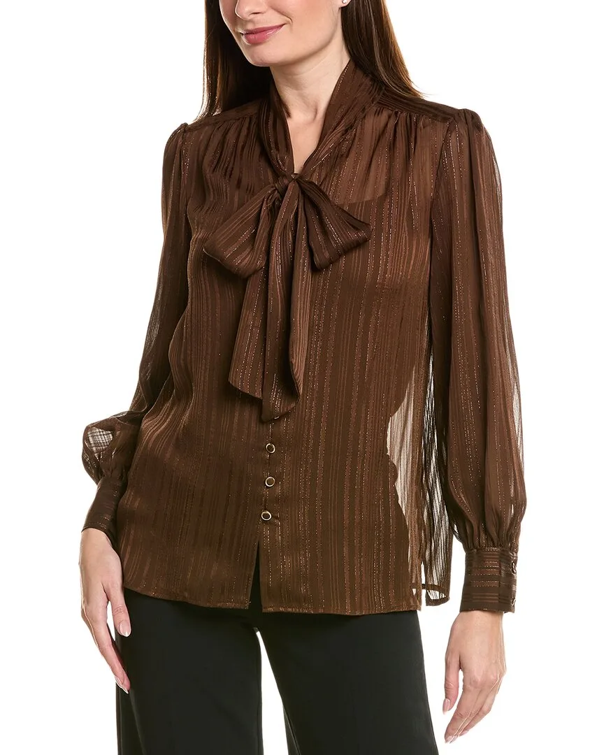 Satin Stripe Long Sleeve Top by Tahari