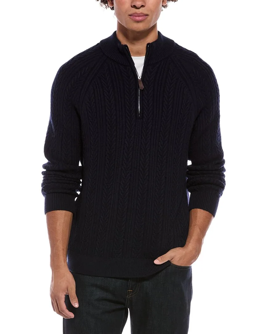 1/4-Zip Cable Knit Wool-Blend Mock Neck Sweater by Elie Tahari