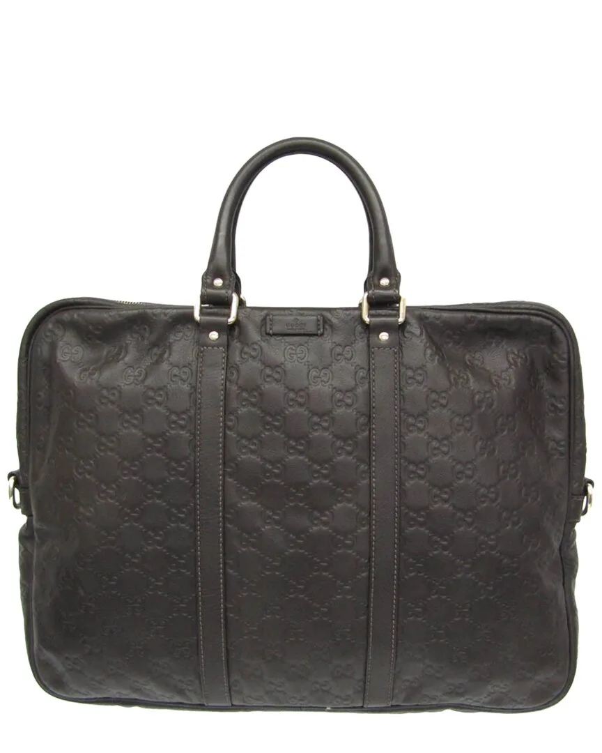 Dark Brown Leather Briefcase (authentic Pre-Loved) by Gucci