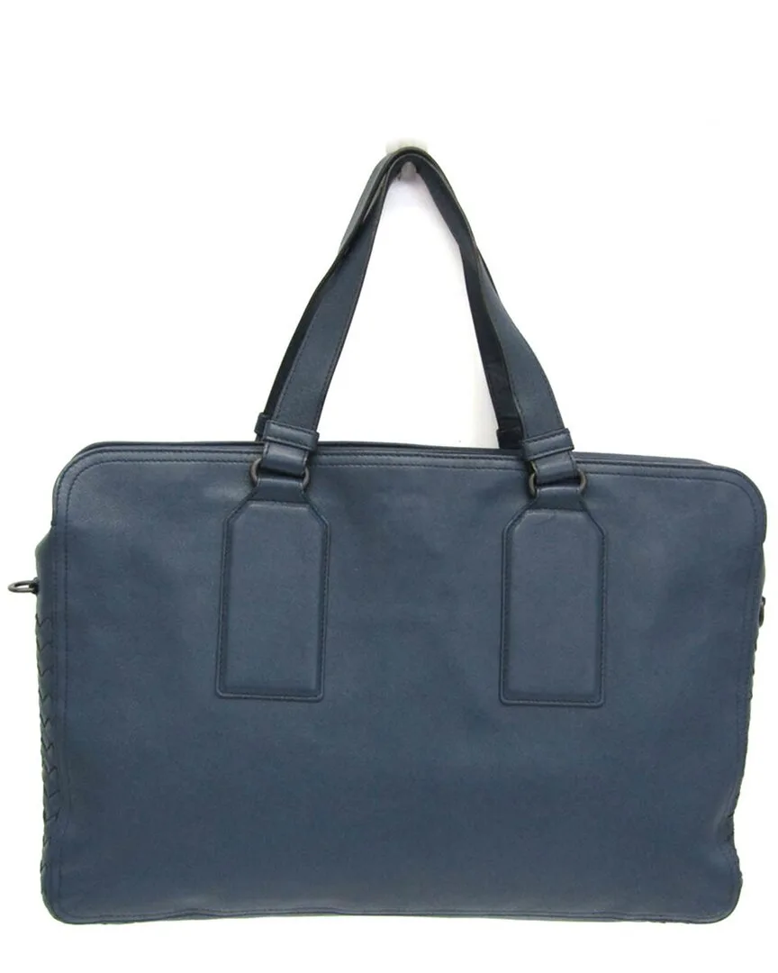 Navy Leather Briefcase (authentic Pre-Loved) by Bottega Veneta